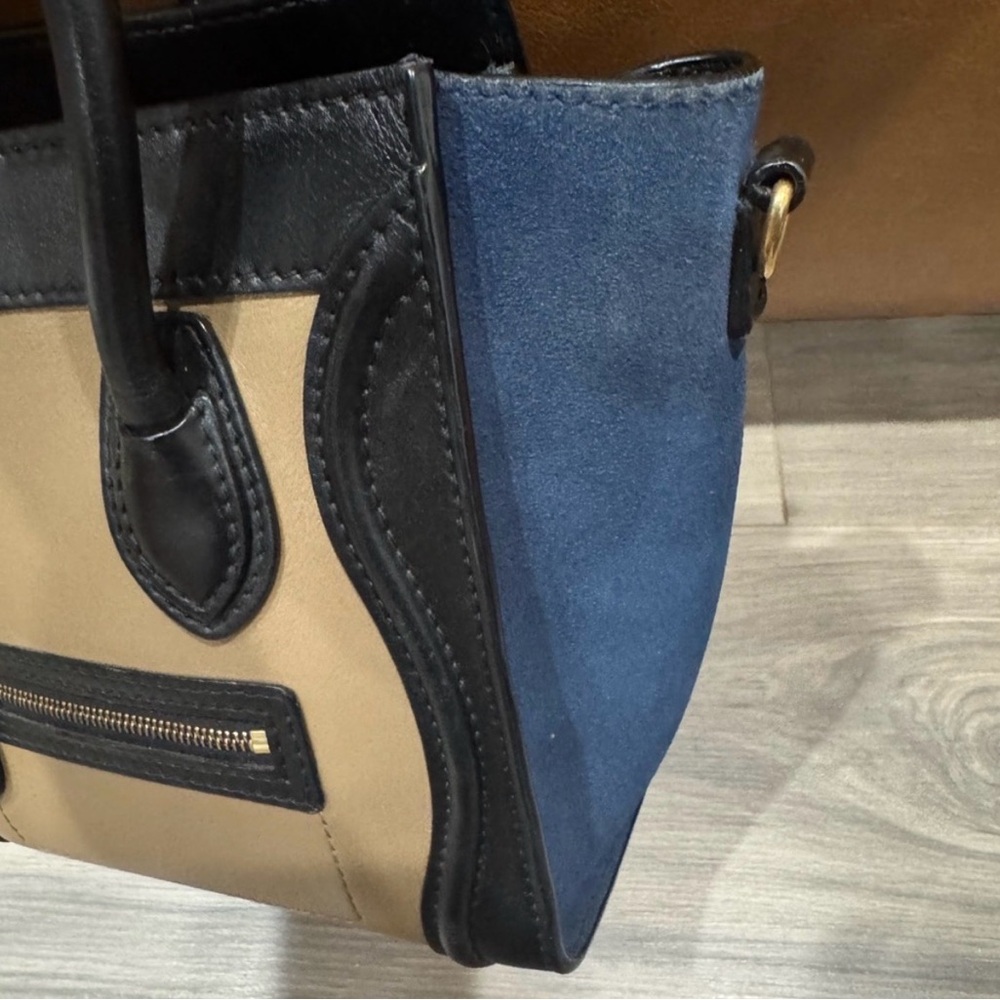 Celine Tricolor Mini Luggage Tote in Brown, Black, and Navy - Picture 10 of 11